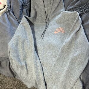 Nike SB Heather Gray Hoodie with Pink Logo